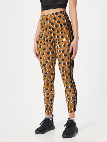 ADIDAS SPORTSWEAR Skinny Športne hlače 'Essentials 3-Stripes Animal Print' | rjava barva: sprednja stran