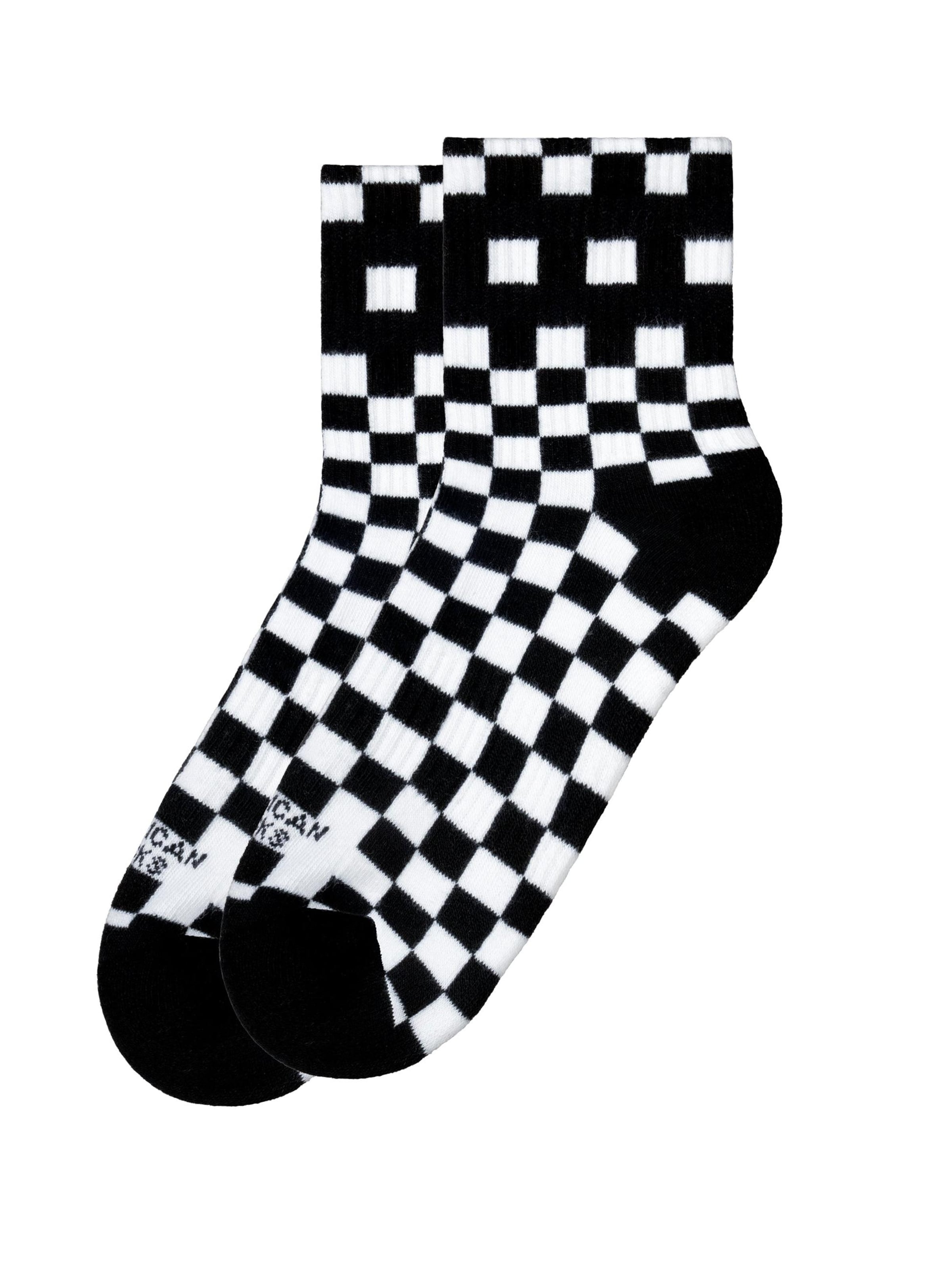 American Socks Ankle Socks 'Checkerboard B/W' in Black: front