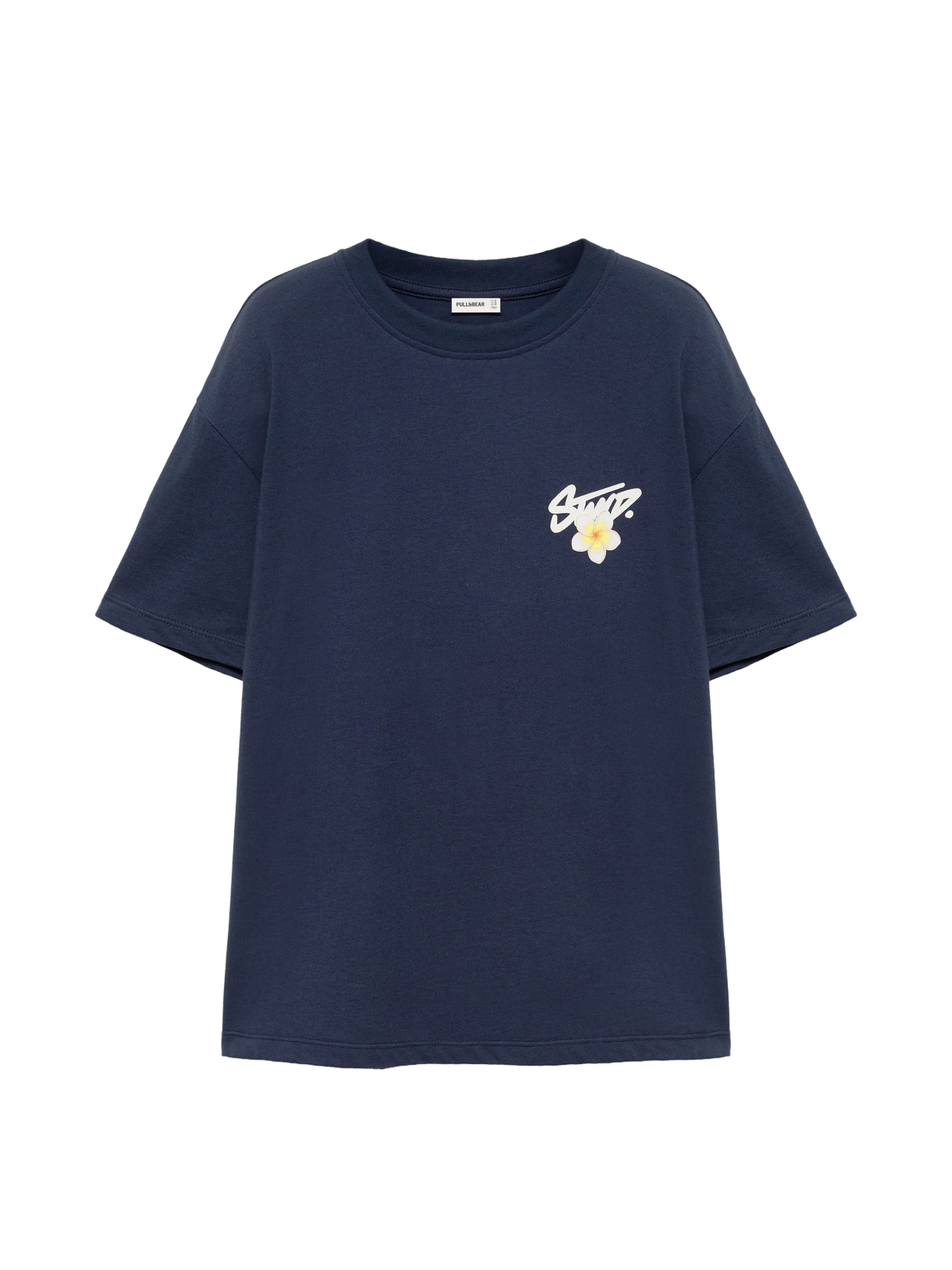 Pull&Bear Тениска в размер XS в нейви синьо / лимоненожълто / бяло, Преглед на продукта