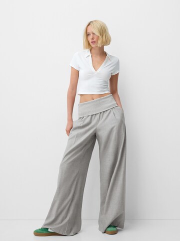 Bershka Wide leg Bandplooibroek in Grijs