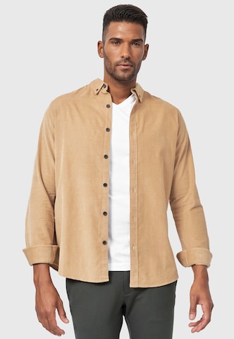 INDICODE JEANS Regular fit Button Up Shirt in Beige: front