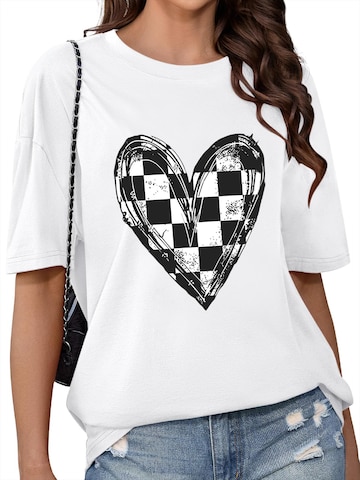 GORHEY Shirt 'Women's Summer Casual Cotton T-Shirt with  Black and white grid Print' in White: front
