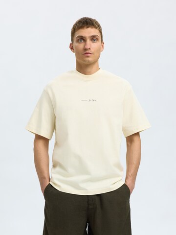 T-Shirt 'SLHKAI' SELECTED en jaune : devant