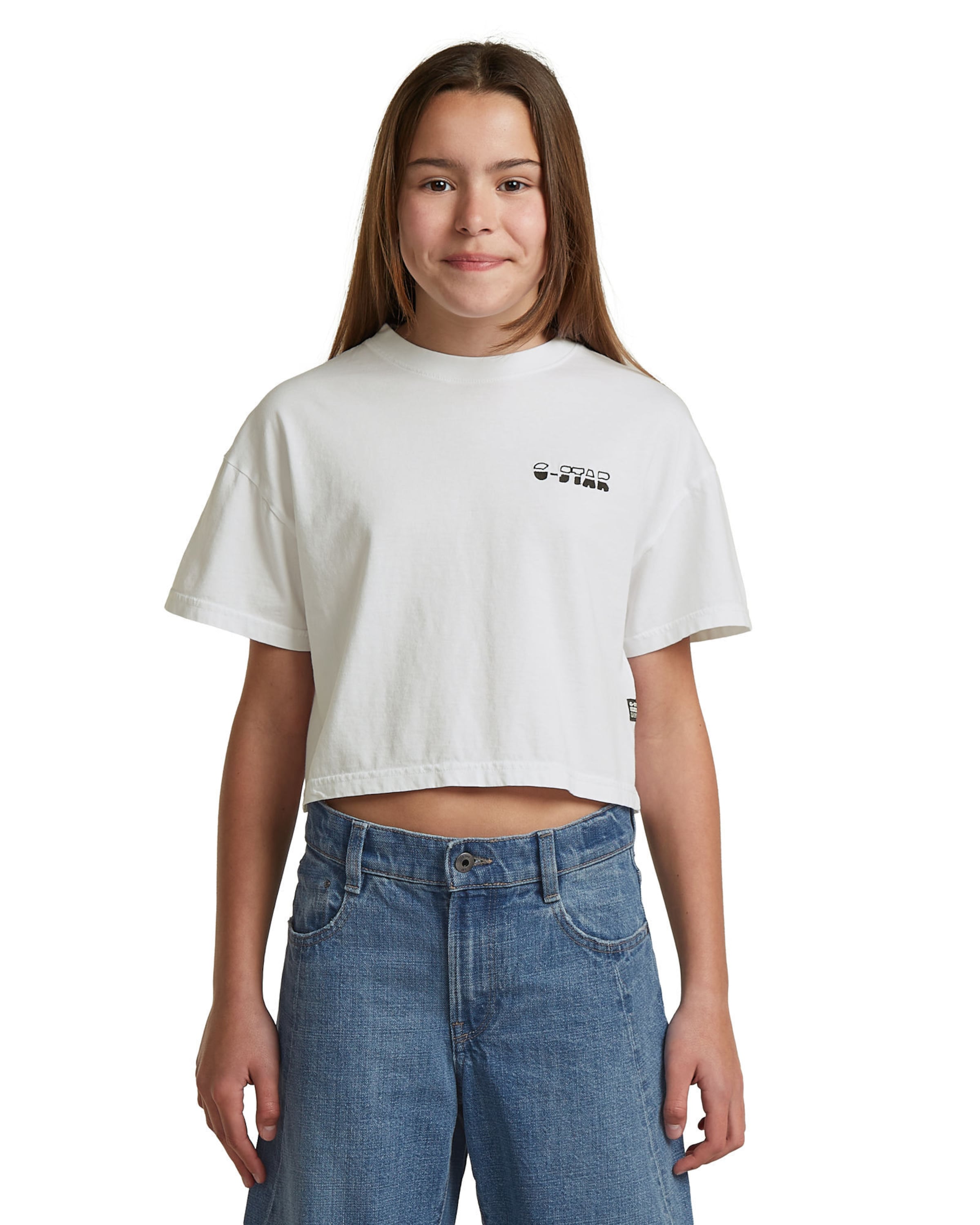 G-STAR Shirt 'Girls Cropped Relaxed T-Shirt' in White: front