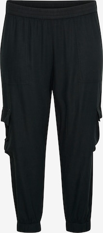 KAFFE CURVE Loose fit Cargo Pants 'Mille' in Black: front