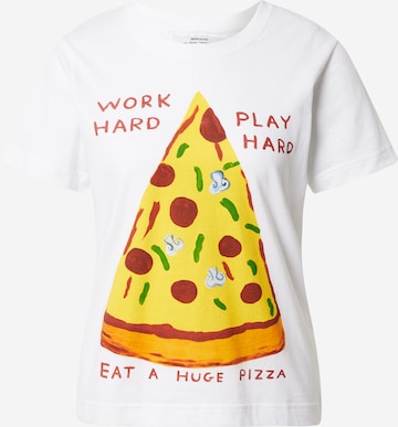 DEDICATED. T-Shirt 'Mysen Work Hard Pizza' in Weiß: predná strana