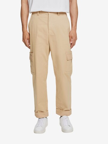 ESPRIT Tapered Cargobroek in Beige: voorkant