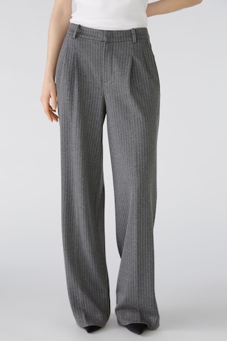 OUI Wide leg Pleat-Front Pants in Grey: front