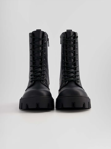 Bershka Lace-Up Boots in Black