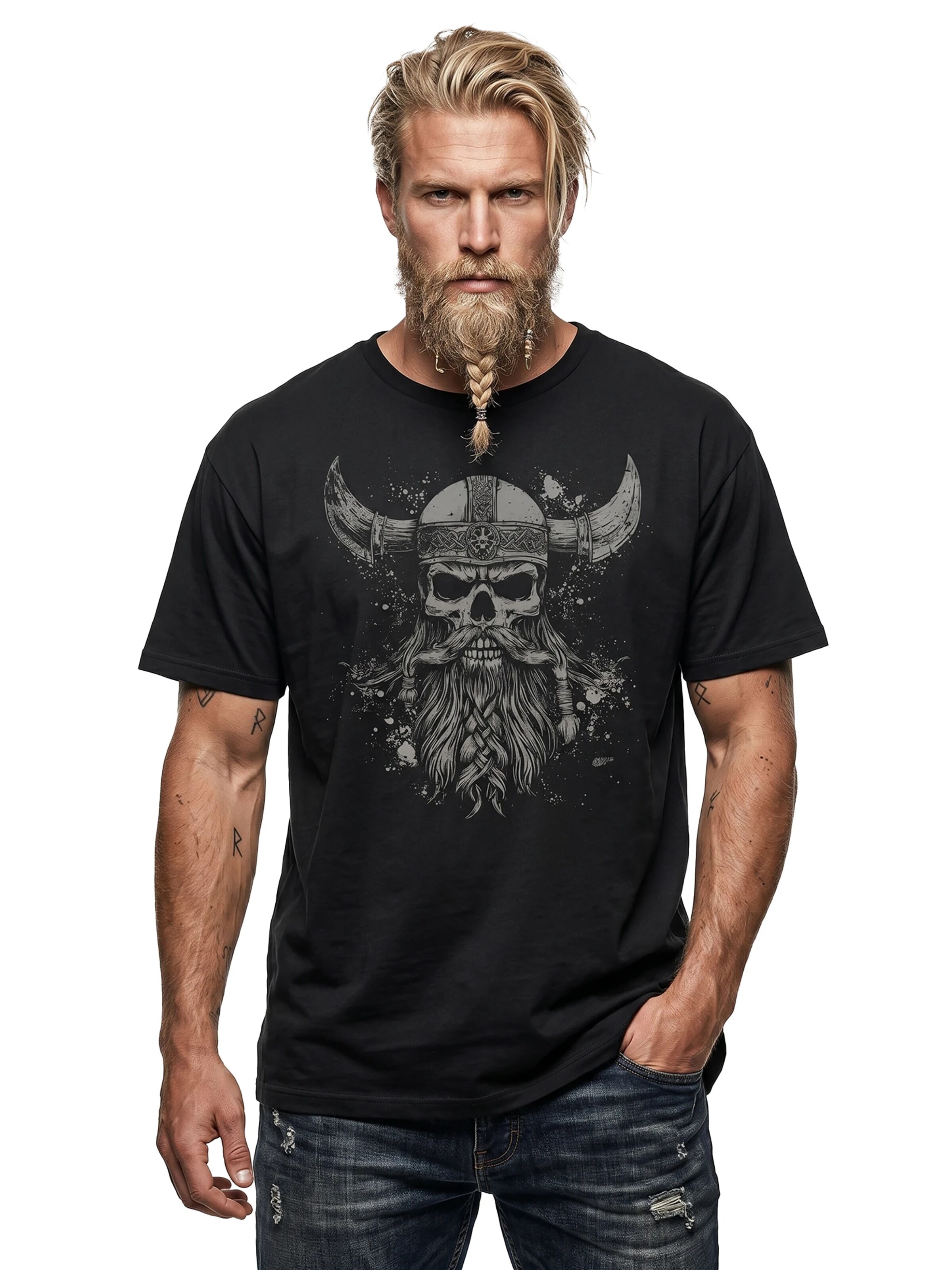 MAKAYA Shirt 'Viking Skull' in Black