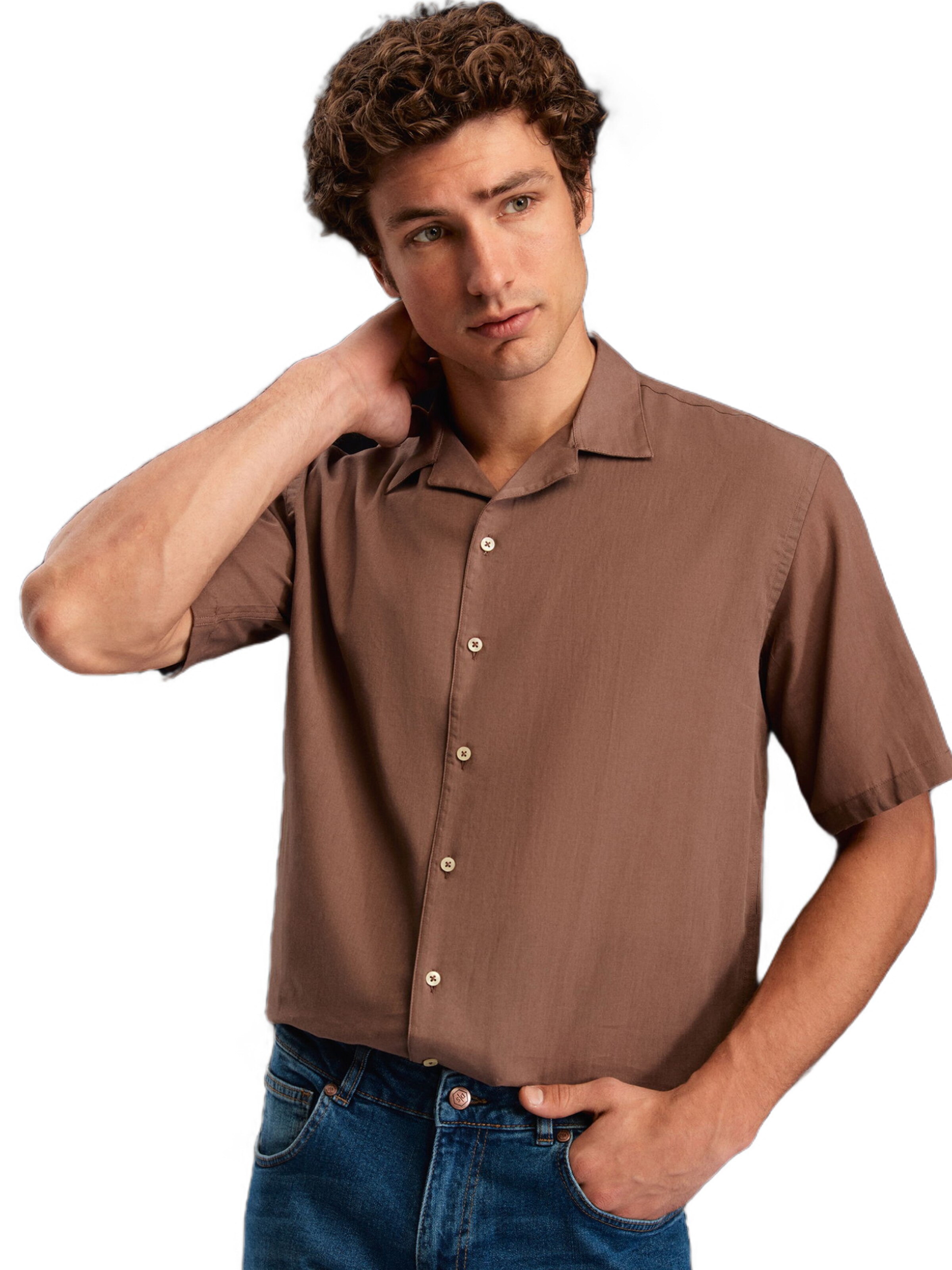 D’S Damat Regular fit Overhemd in Bruin: voorkant