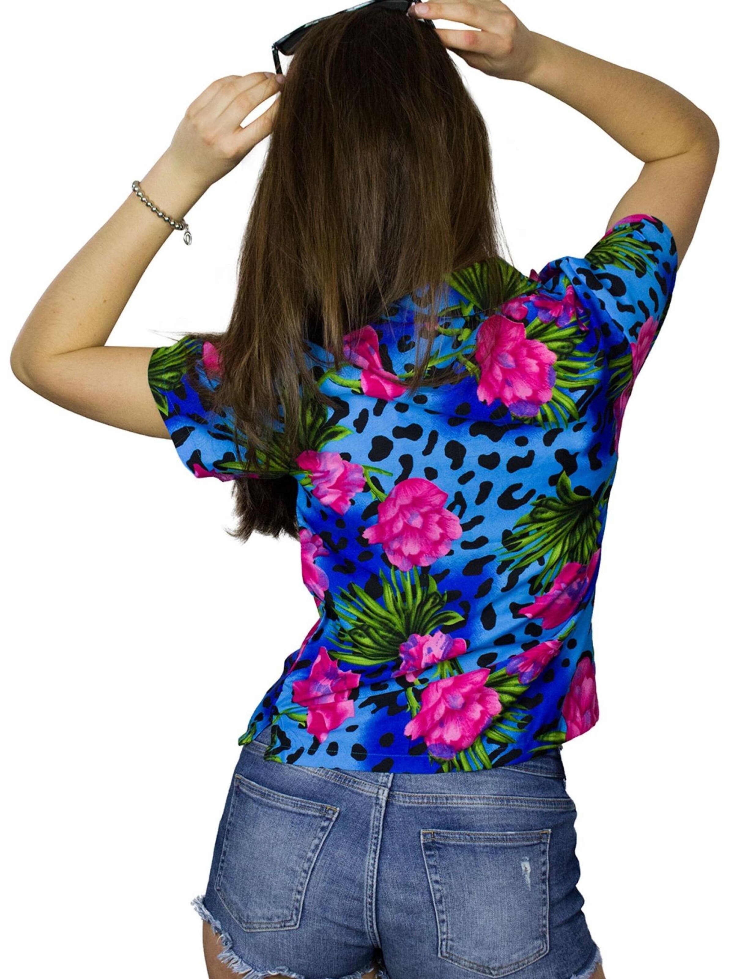 King Kameha Blouse 'Leopard Flowers' in Blauw