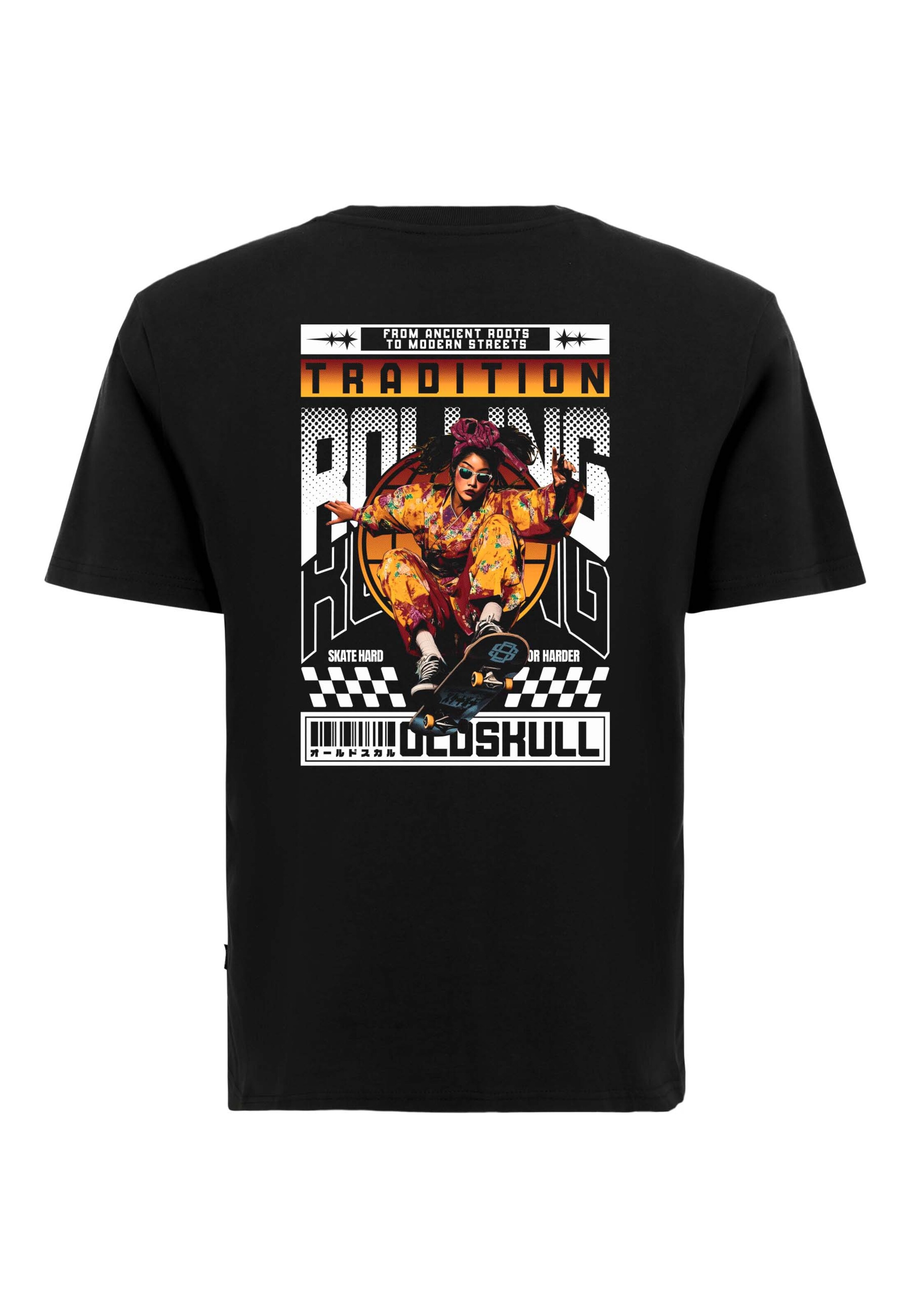 Oldskull Shirt 'Asian Geisha Flip' in Zwart: voorkant