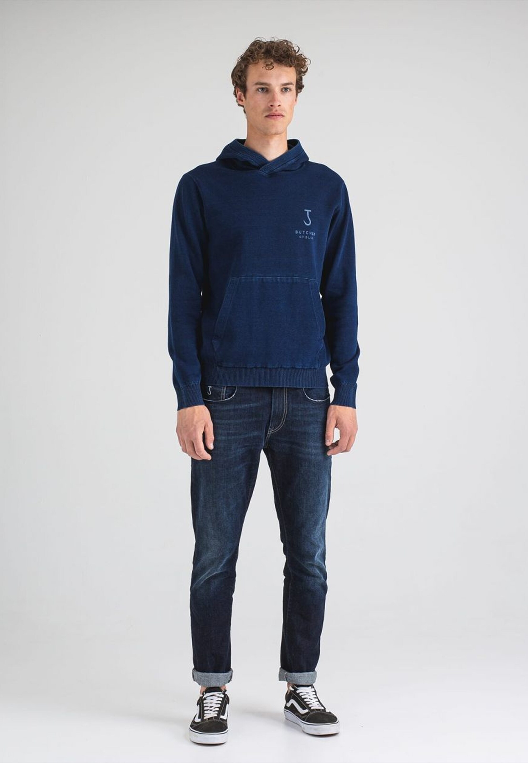 Männer Sweat Butcher of Blue Kapuzensweatshirt in Indigo - FL18858 Männer Sweat Butcher of Blue Kapuzensweatshirt in Indigo - FL18858
