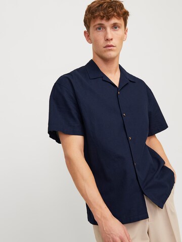 JACK & JONES Comfort fit Button Up Shirt 'Summer Resort' in Blue