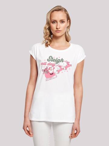 F4NT4STIC Shirt 'Christmas Sleigh all day Santas Reindeers' in White: front