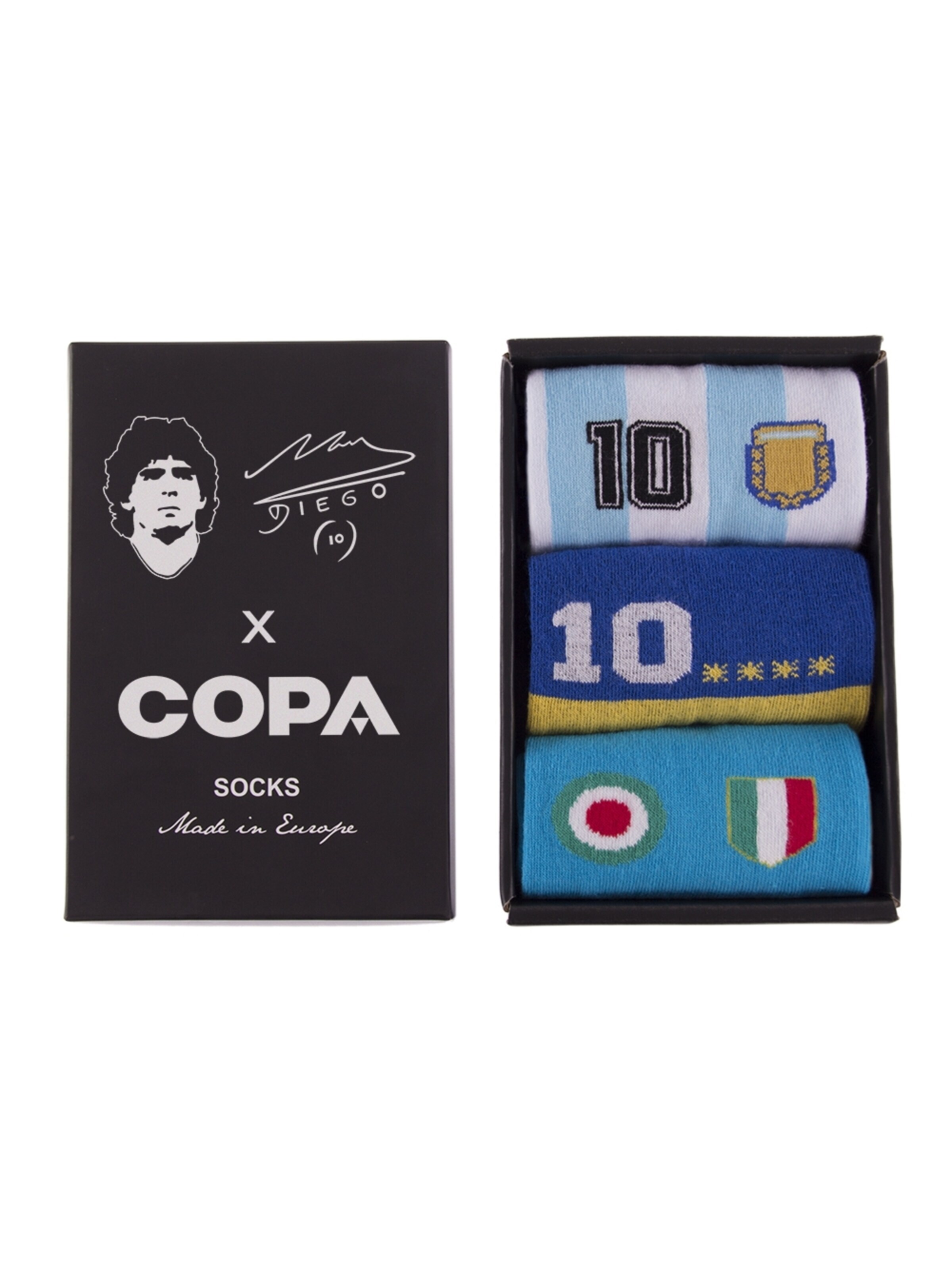 COPA FOOTBALL Football socks 'Maradona X COPA Number 10 Sokken Box' in Black: front