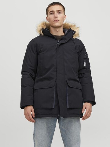 JACK & JONES Winter Parka 'SAKER' in Black: front