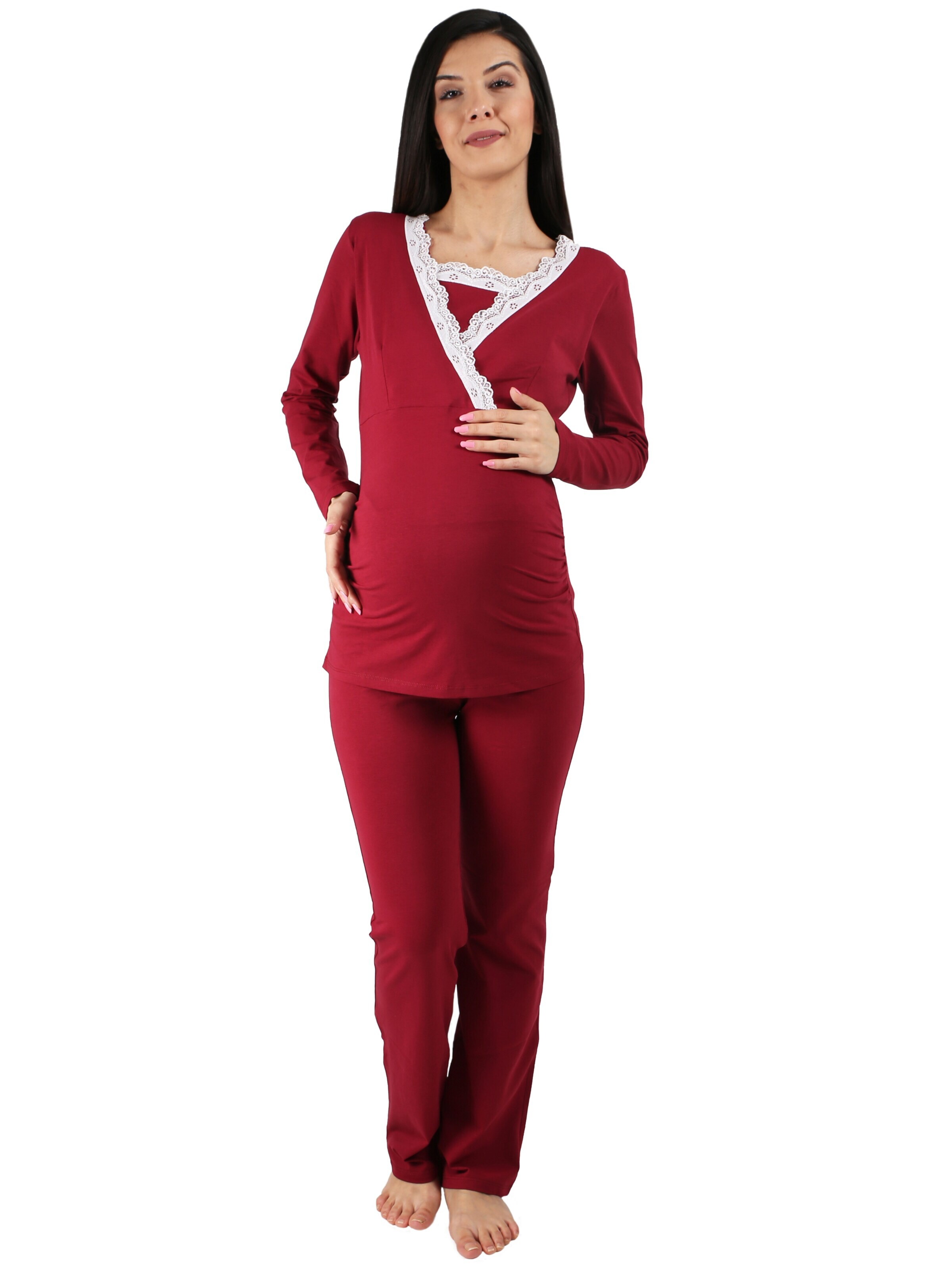 M.M.C. Pajama 'Spitze Umstandspyjama' in Red: front