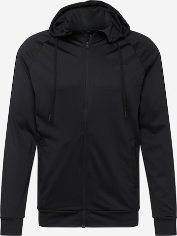 4F Athletic Zip-Up Hoodie in Black: front