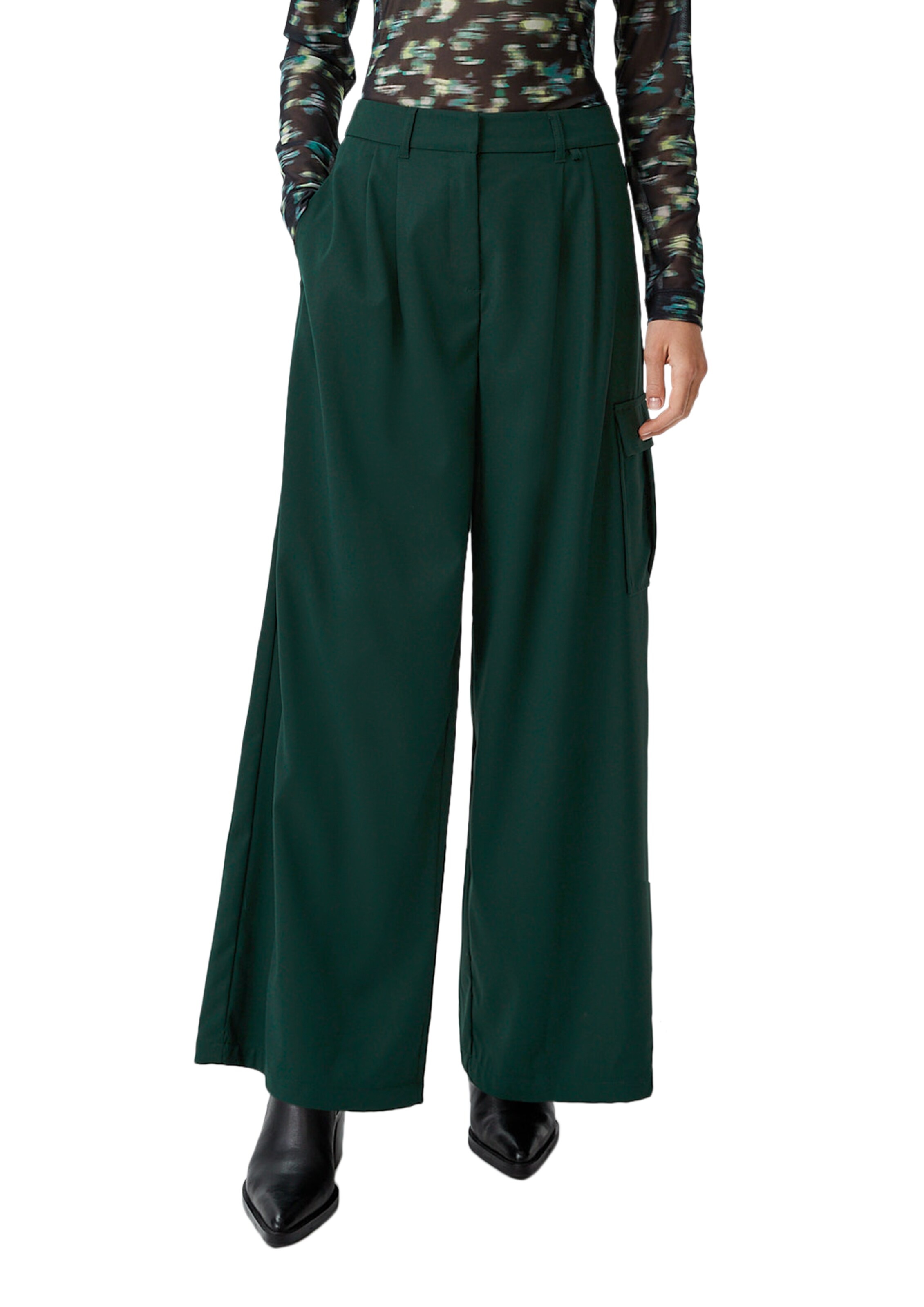Wide Leg Pantalon comma casual identity en vert : devant