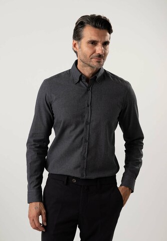 Black Label Shirt Regular fit Zakelijk overhemd 'MELANGE' in Grijs: voorkant