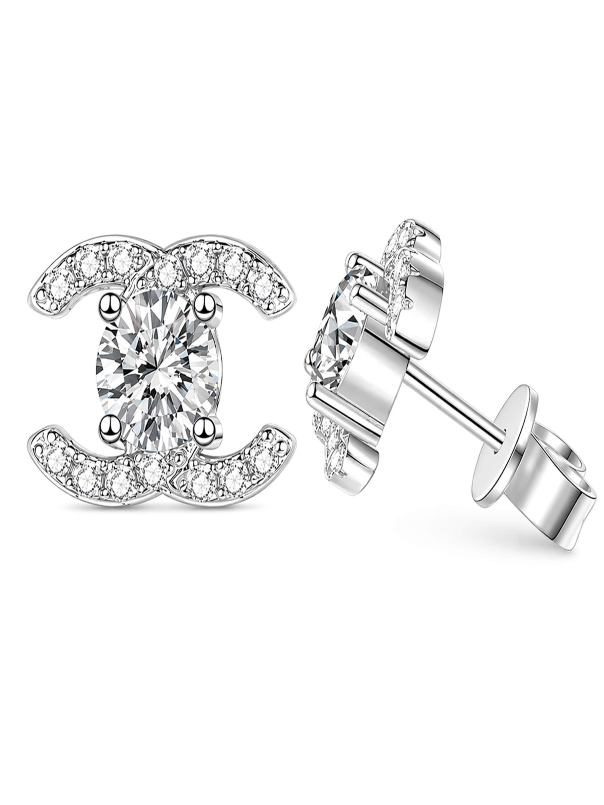 ROUGEMONT Jewellery Earrings 'Funkelnde Moissanit Ohrstecker 5,0mm 1,0ct 925 Sterling Silber' in Silver: front