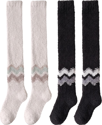 BONVERANO Over the Knee Socks in Beige: front