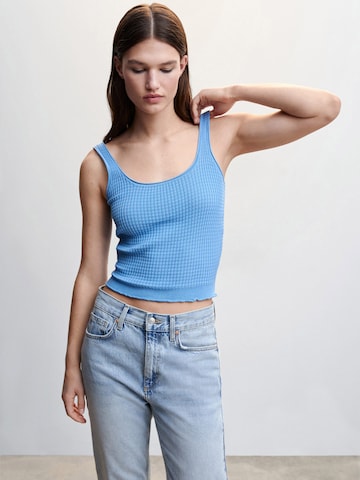 MANGO Gebreide top 'RUFFA' in Blauw: voorkant