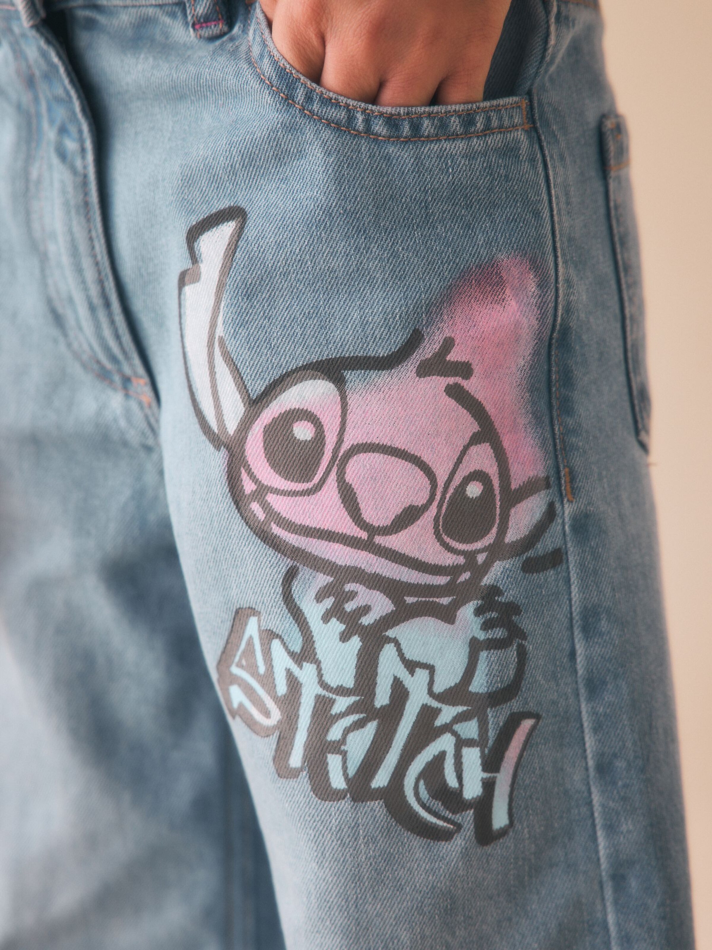 Next Wide leg Jeans 'Disney Lilo & Stitch' pe Albastru Denim