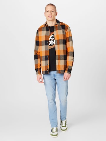 Only & Sons Slim fit Button Up Shirt 'GUDMUND' in Orange