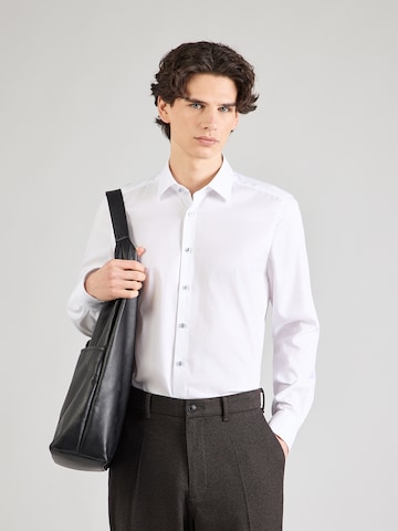 OLYMP - Slim Fit Camisa clássica 'Level 5' em branco: frente