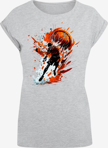 F4NT4STIC Shirt 'Basketball Sports Collection Orange Splash' in Grijs: voorkant