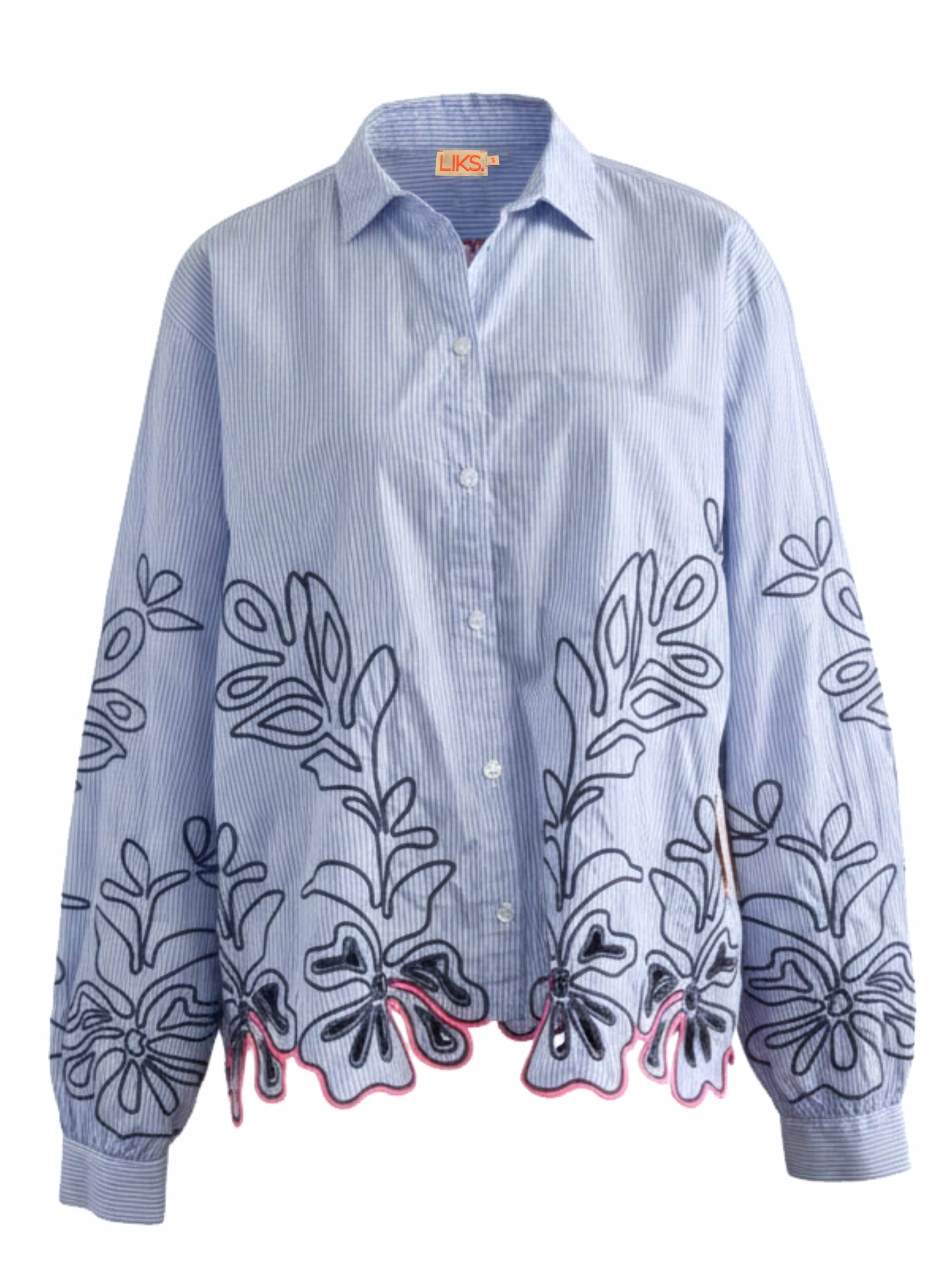Chemisier 'Damenbluse mit raffinierter Stickerei aus reiner Baumwolle - GraceC' LIKS. Munich en bleu : devant