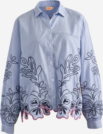 Chemisier 'Damenbluse mit raffinierter Stickerei aus reiner Baumwolle - GraceC' LIKS. Munich en bleu : devant