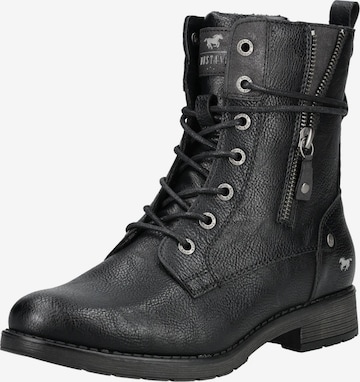 MUSTANG Lace-Up Ankle Boots in Black: front