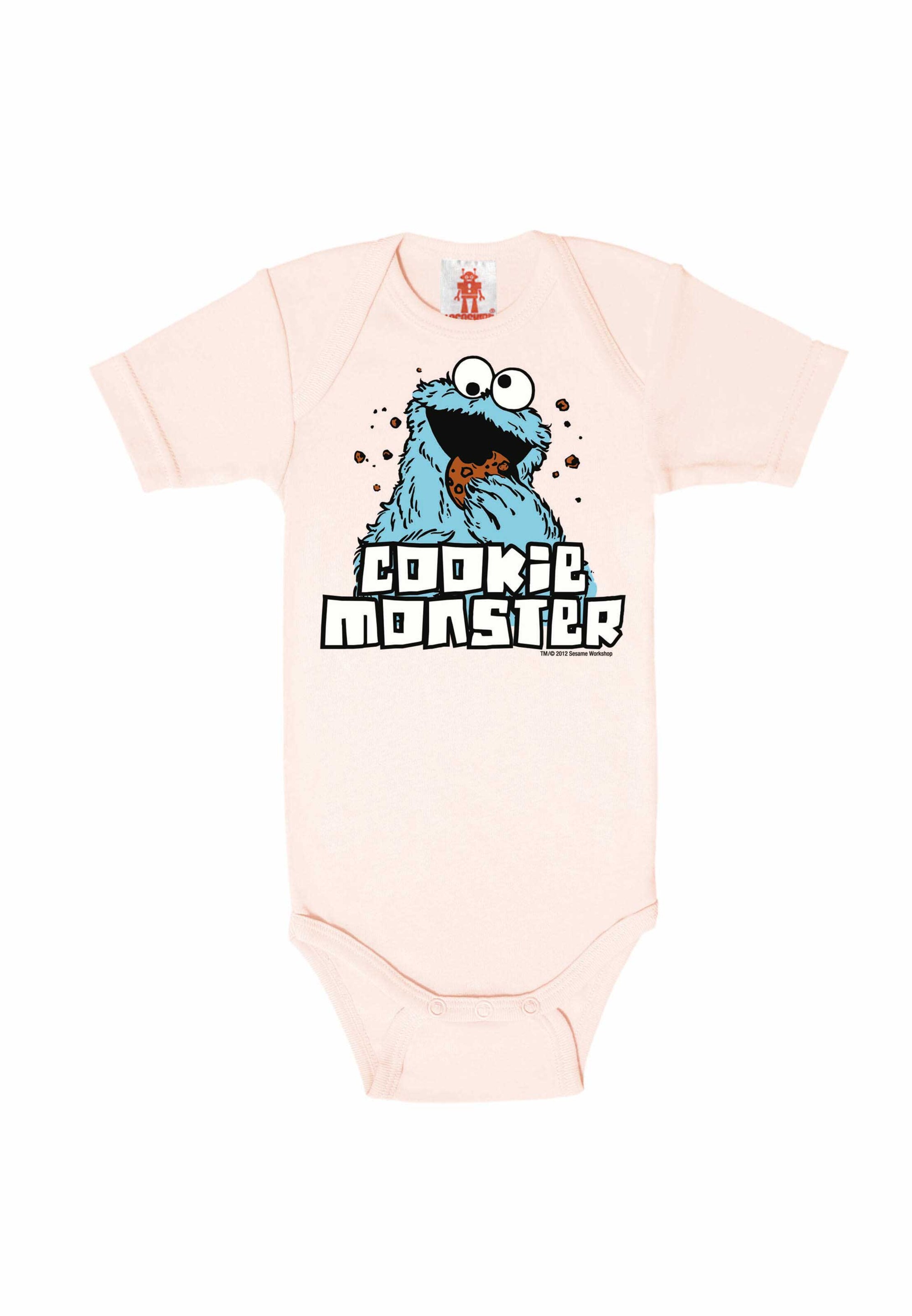 LOGOSHIRT Baby-Body 'Krümelmonster' in Pink: Vorderseite
