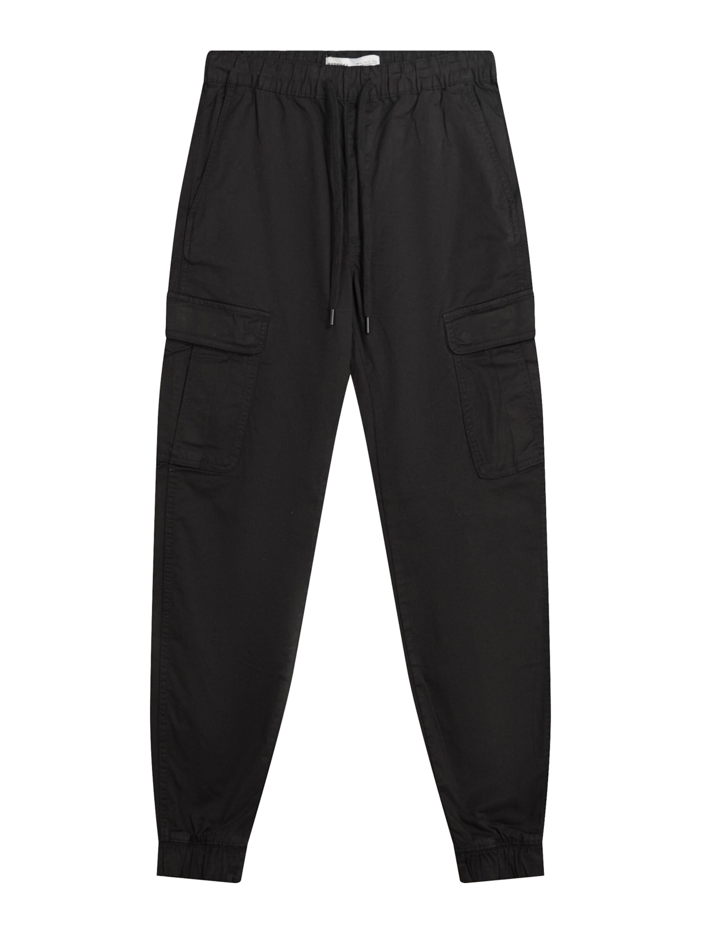 Bershka Tapered Cargo trousers in Black: front