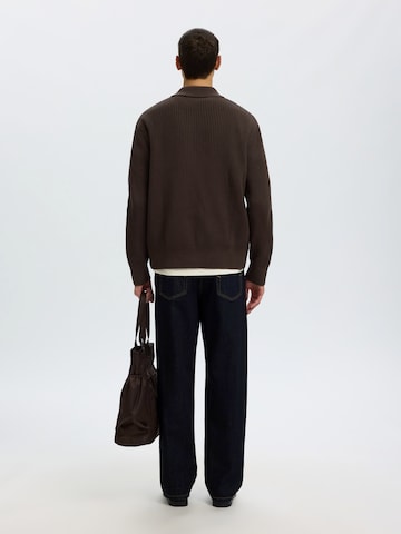SELECTED Gebreid vest 'SLMDRY' in Bruin