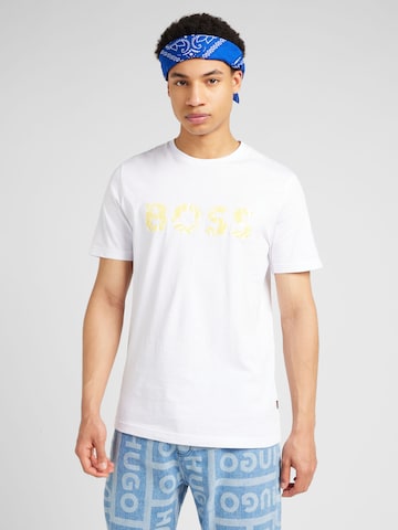 BOSS Тениска 'Ocean' в бяло: отпред