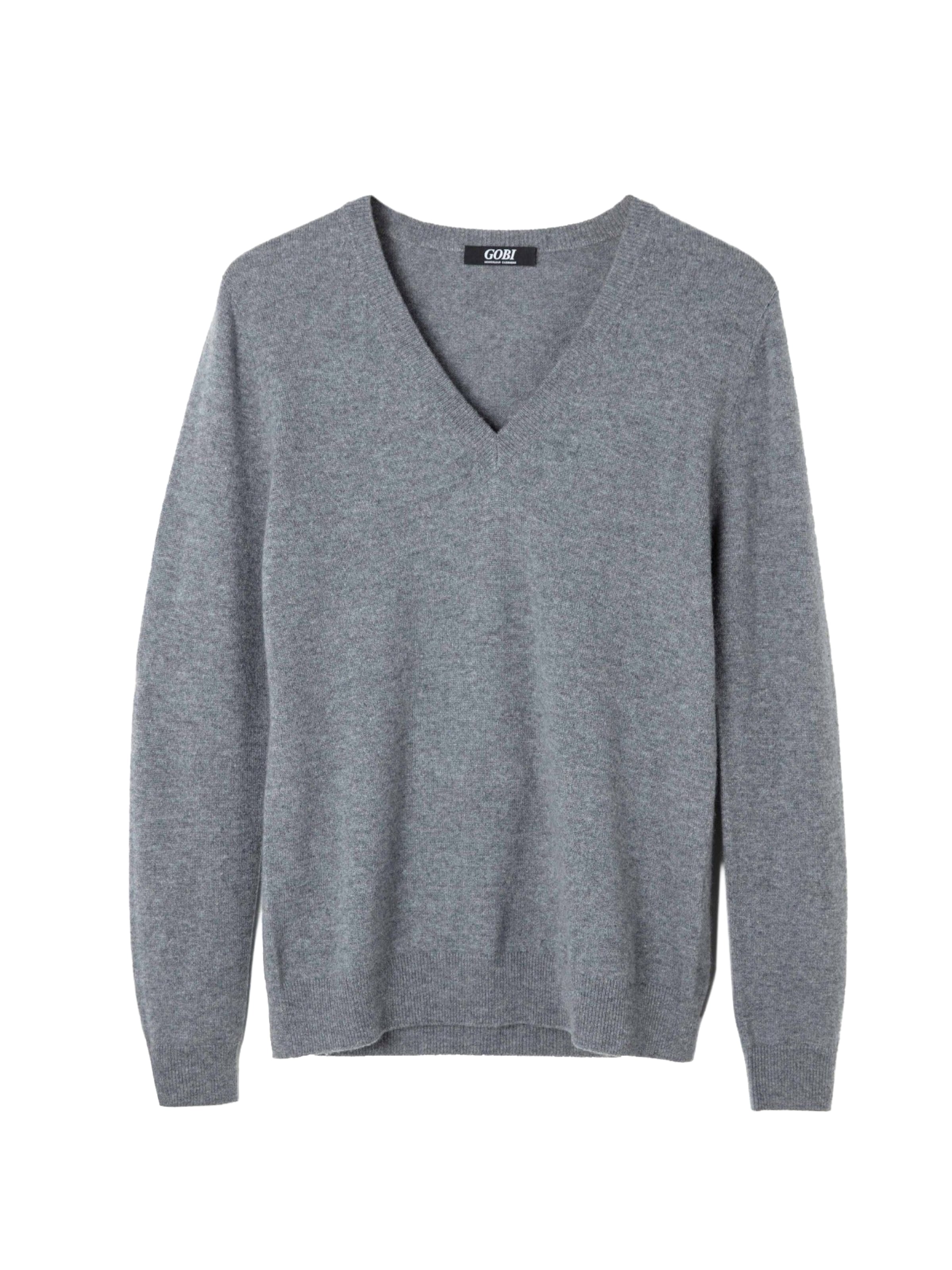 GOBI Cashmere Trui 'Women's Essential Cashmere V-Neck Sweater' in Grijs: voorkant