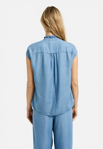 Milano Italy Ärmellose Bluse mit Rüschenkragen in Blau