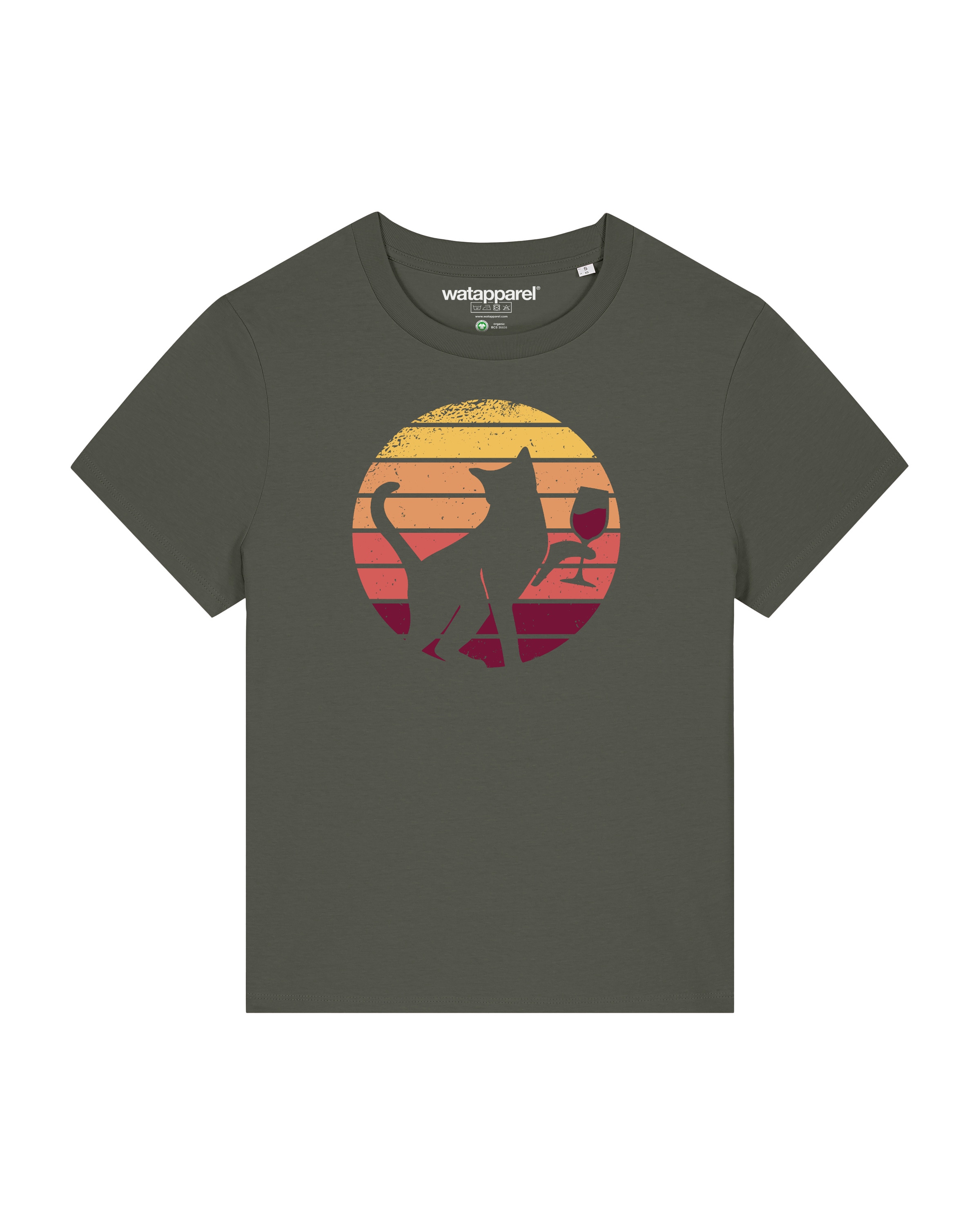 T-shirt 'Sunset Katze & Rotwein' Watapparel en vert : devant