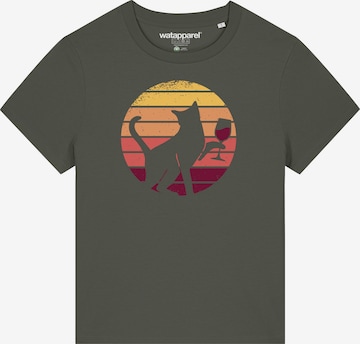 T-shirt 'Sunset Katze & Rotwein' Watapparel en vert : devant