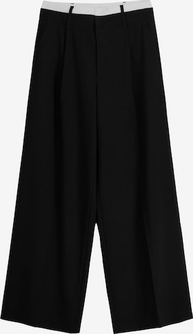 Bershka Wide Leg Bukser med lægfolder i sort: forside