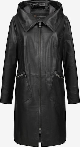 Mouflon Between-Seasons Coat 'Alina Ledermantel' in Black: front