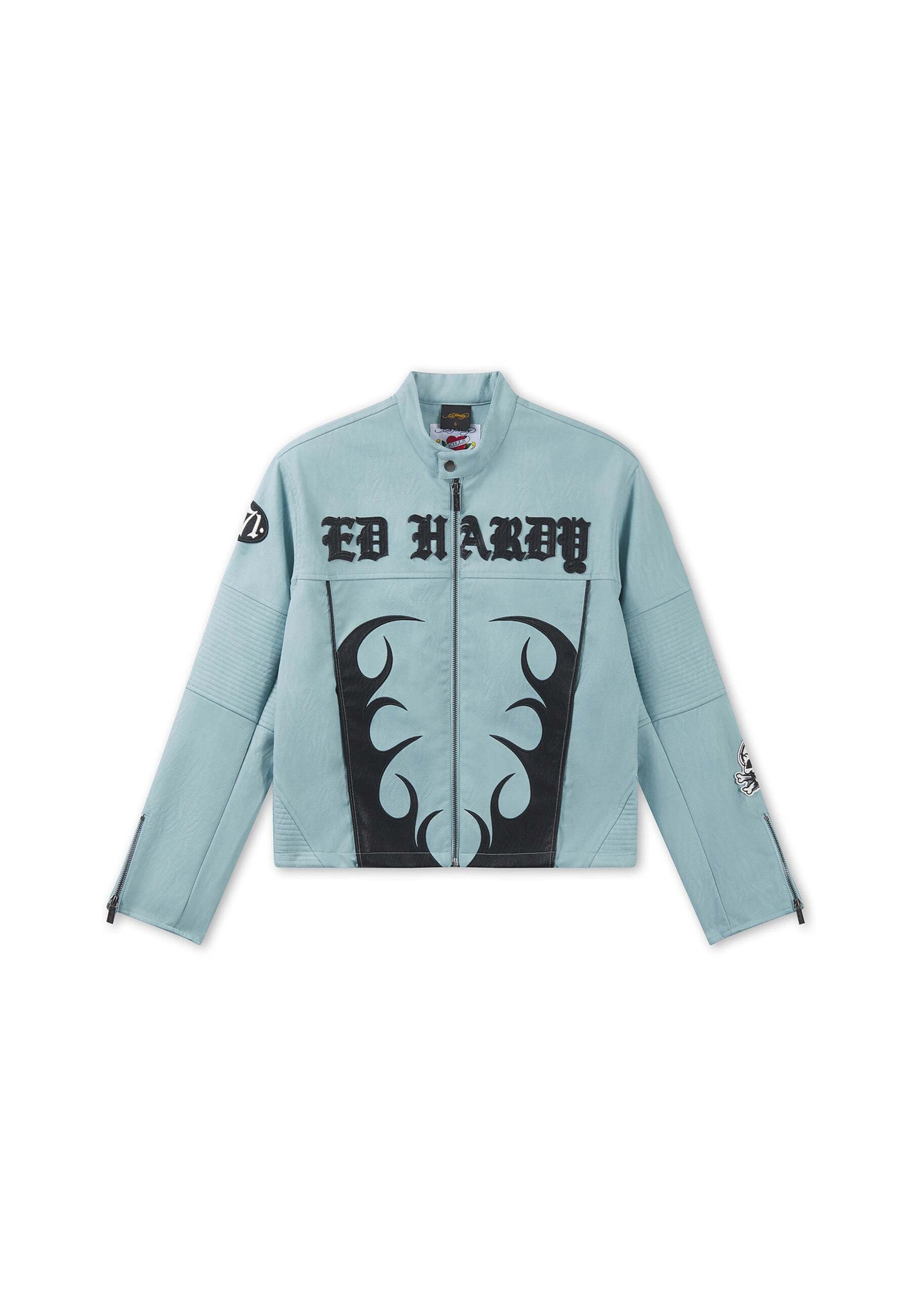 Ed Hardy Övergångsjacka ' Gothic Flames ' i blå: framsida