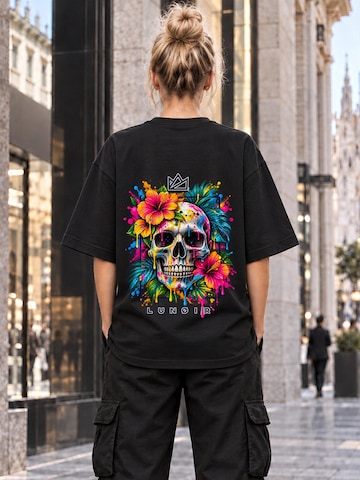 LUNØIR Studio Póló 'Tropical Riot – Bloom Skull' - fekete