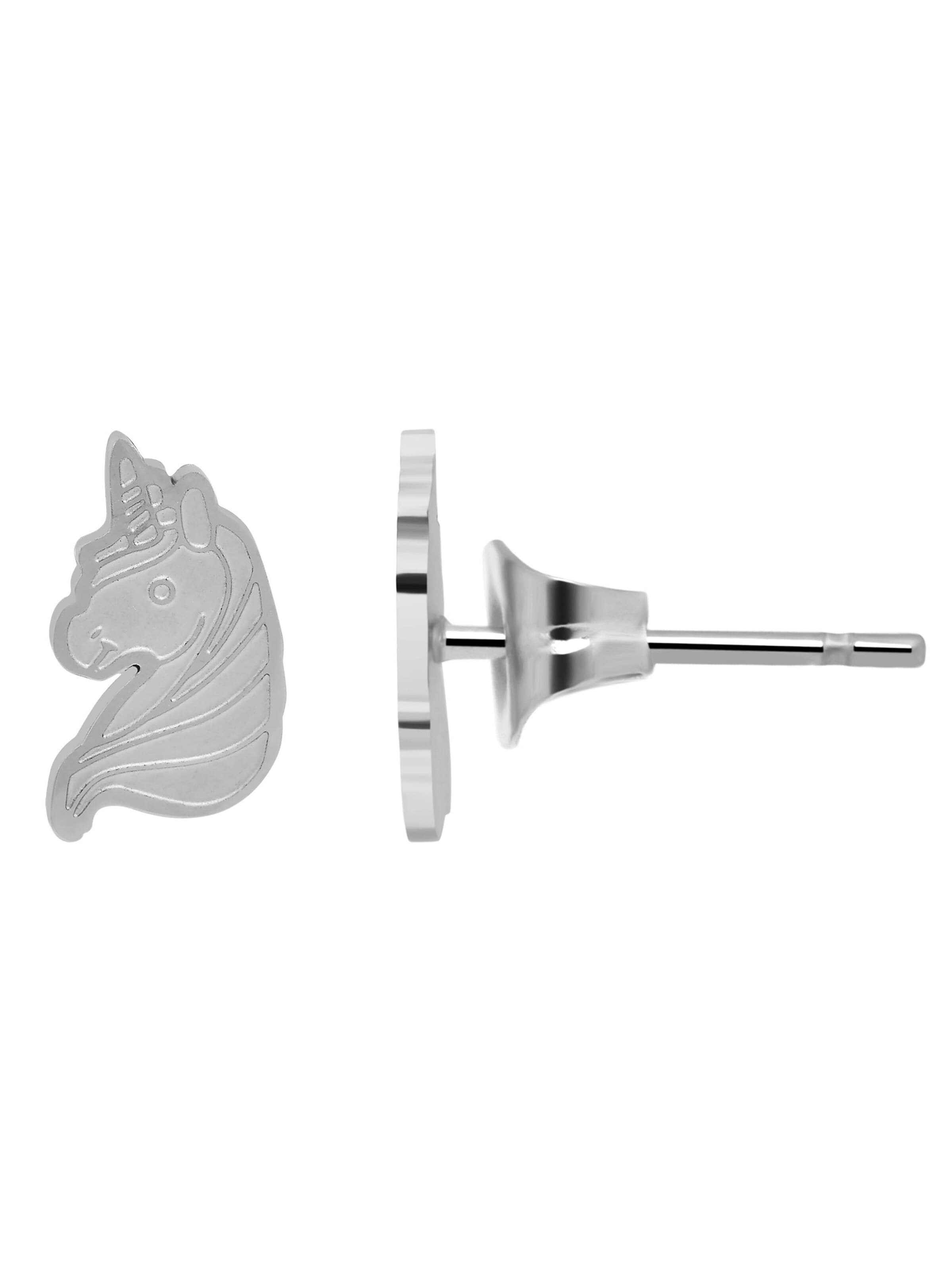 Akzent Jewelry 'Einhorn-Set, Kette & Ohrstecker, Mädchen, 43+5 cm. Edelstahl' in Silver: front
