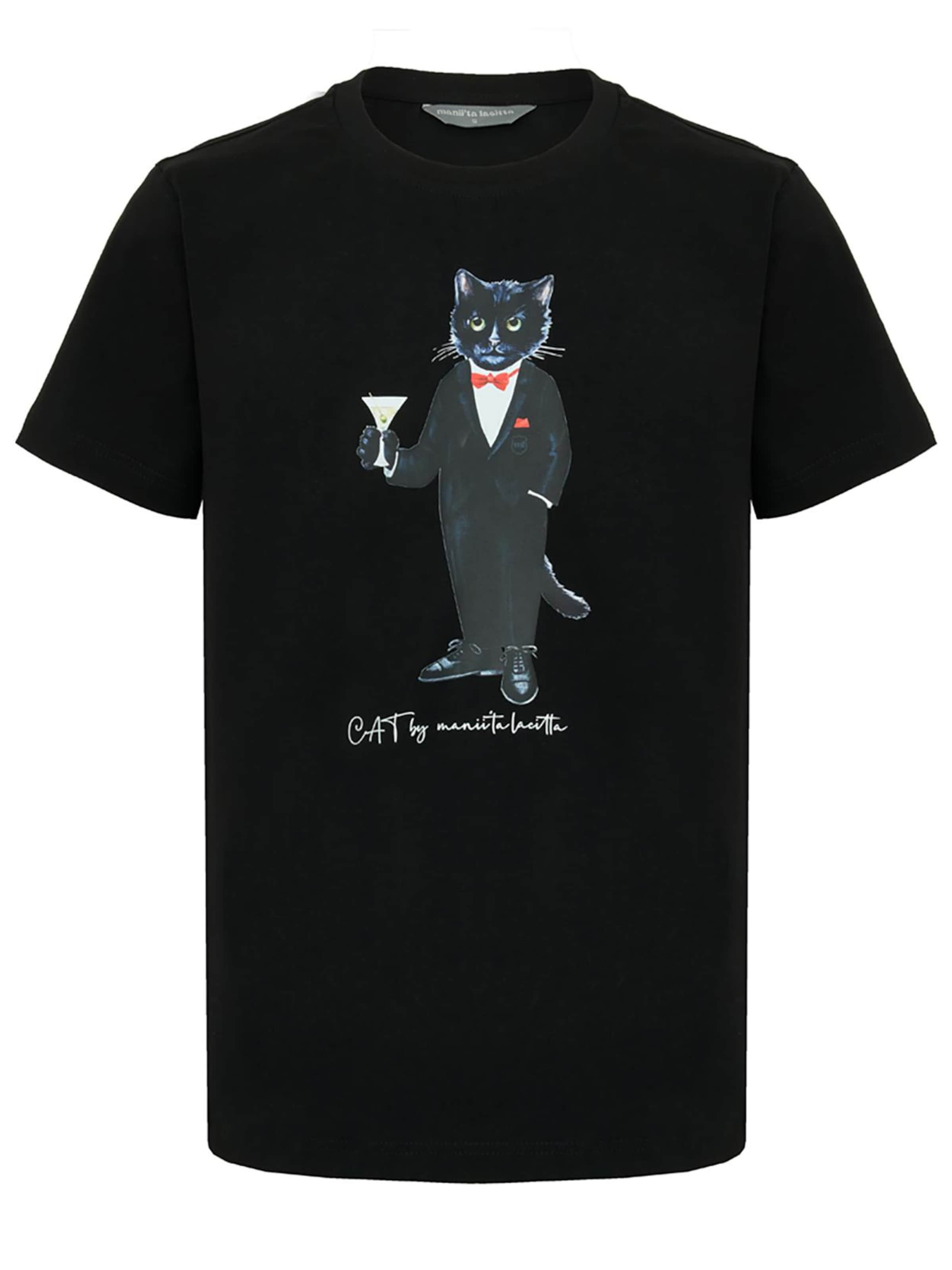 Maglietta 'Dandy Cat' di Cat e Lolette in nero: frontale